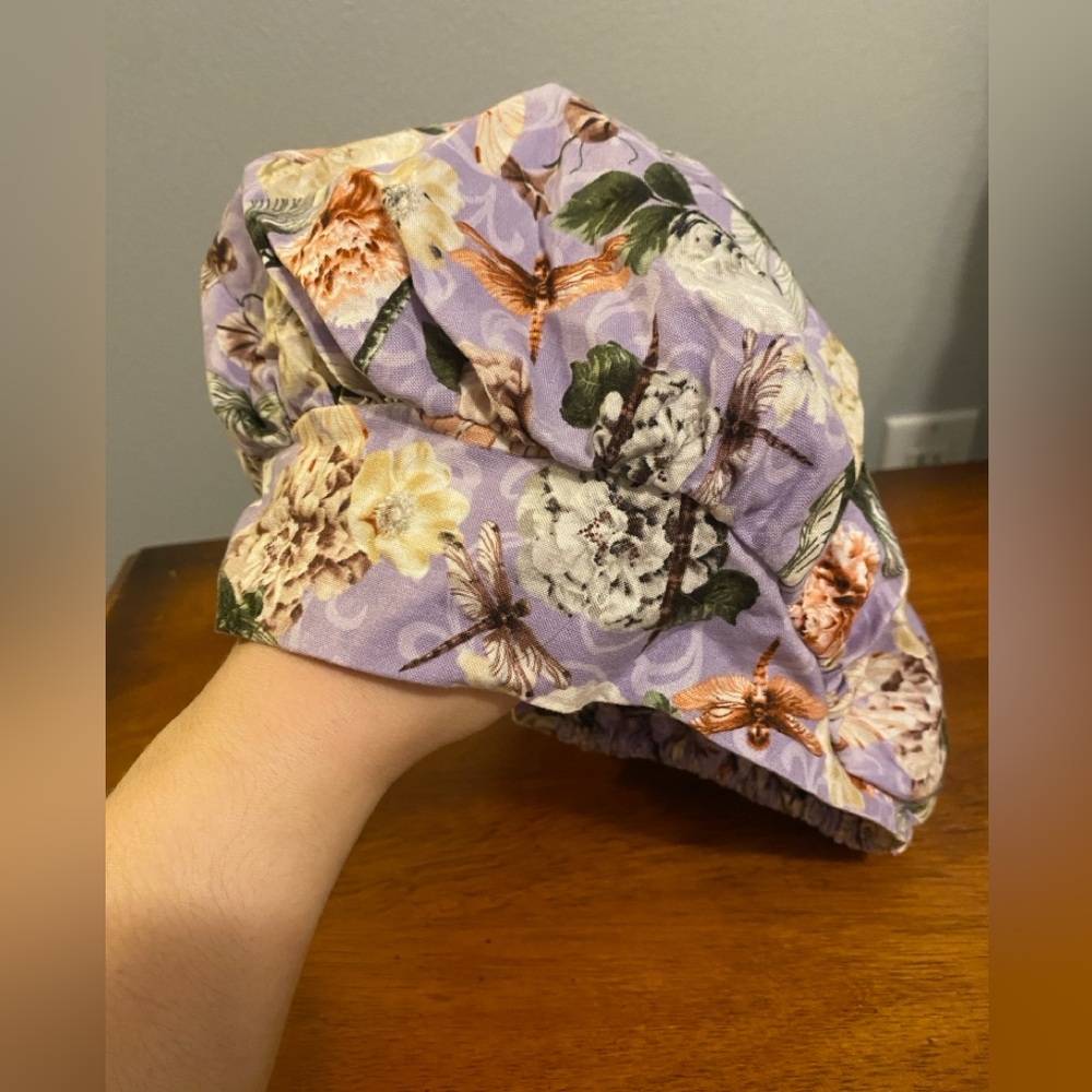 Bouffant Scrub Cap Purple Dragonfly pattern